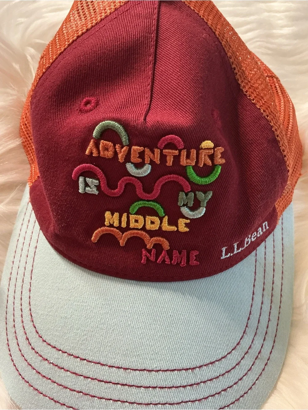 L.L. Bean Two-Tone Kids' Adventure Patch Cap - Maroon, Orange & Light Blue